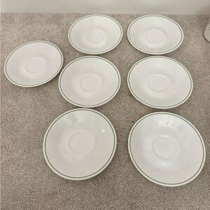 Elegant White and Green Rimmed Saucers